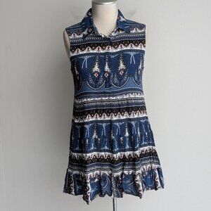 Sleeveless Blue Paisley Mini Dress